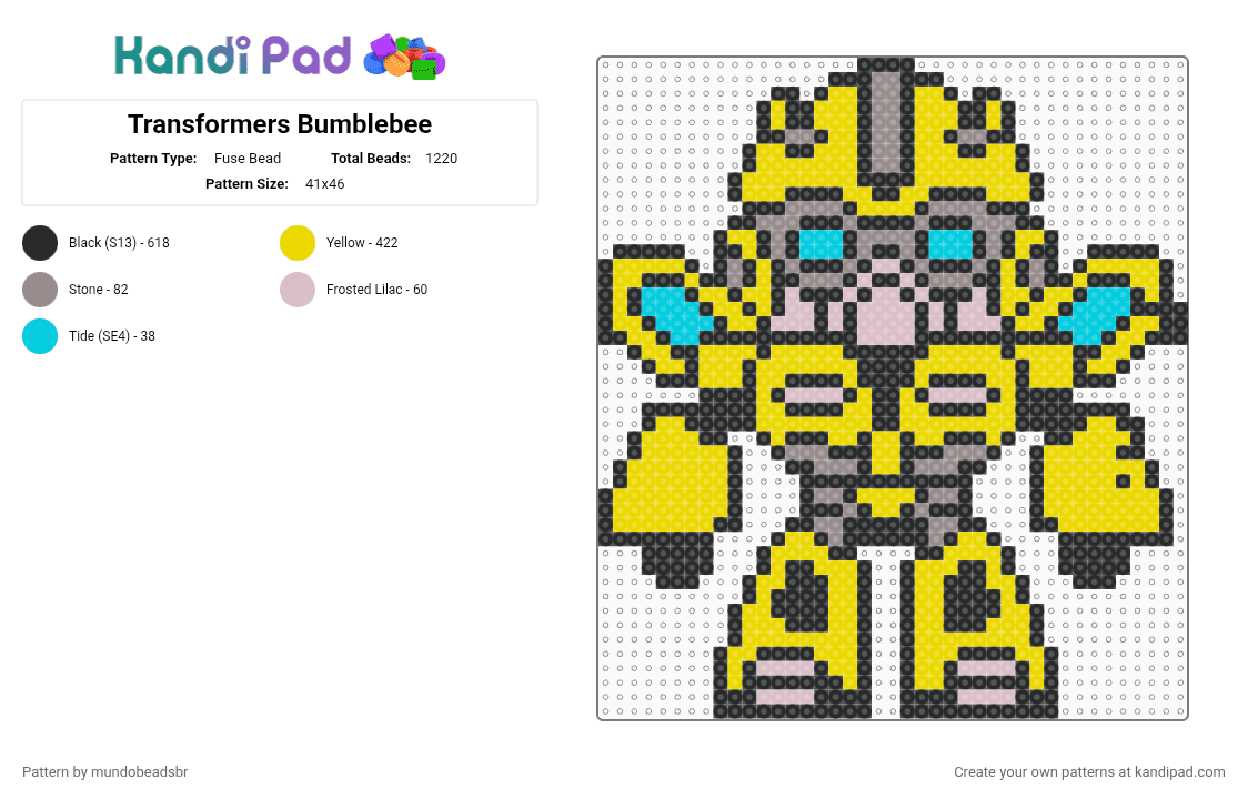 Transformers Bumblebee - Fuse Bead Pattern by mundobeadsbr on Kandi Pad - black,yellow
