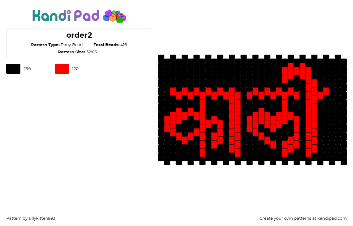 order2 - Pony Bead Pattern by sillykitten993 on Kandi Pad - black,hindi,text,red