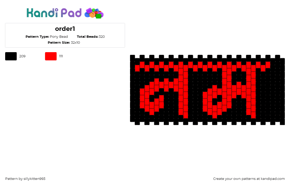 order1 - Pony Bead Pattern by sillykitten993 on Kandi Pad - moist,hindi,text,cuff,black,red