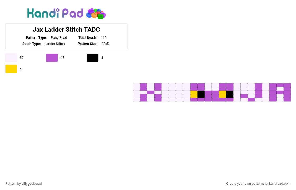 Jax Ladder Stitch TADC - Pony Bead Pattern by sillygooberxd on Kandi Pad - pink