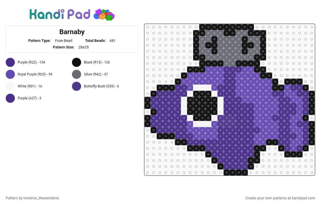 Barnaby - Fuse Bead Pattern by twotime_theweirdone on Kandi Pad - barnaby, dandy, dandys world, dw, finn, fish, purple