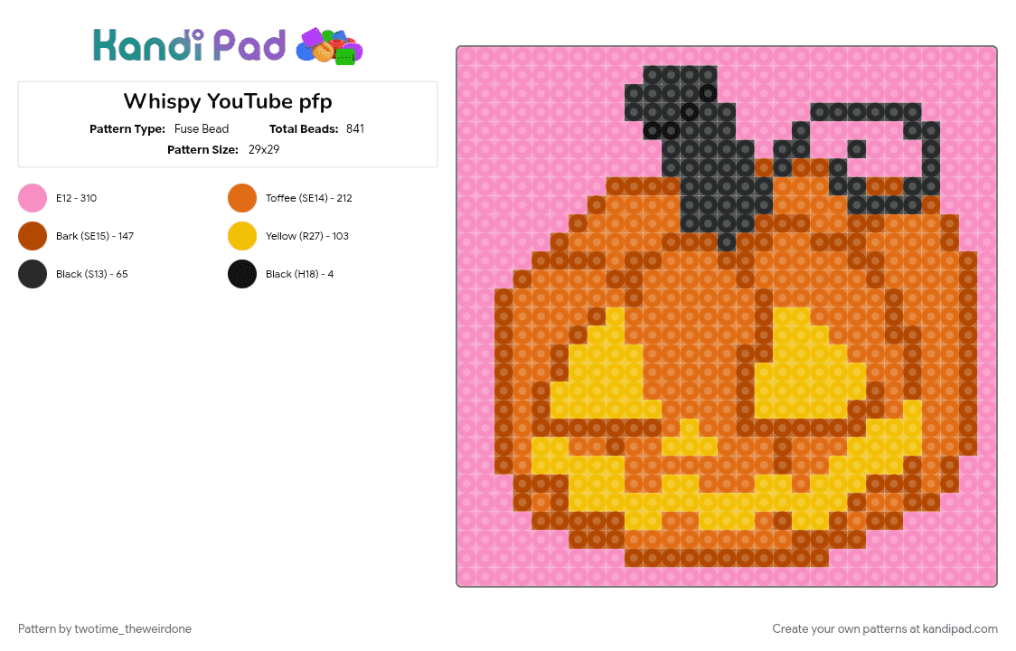 Whispy YouTube pfp - Fuse Bead Pattern by twotime_theweirdone on Kandi Pad - justwhispy, minecraft, minecraft arg, orange, pink, pumpkin, thatmob, verity, whispy, youtube