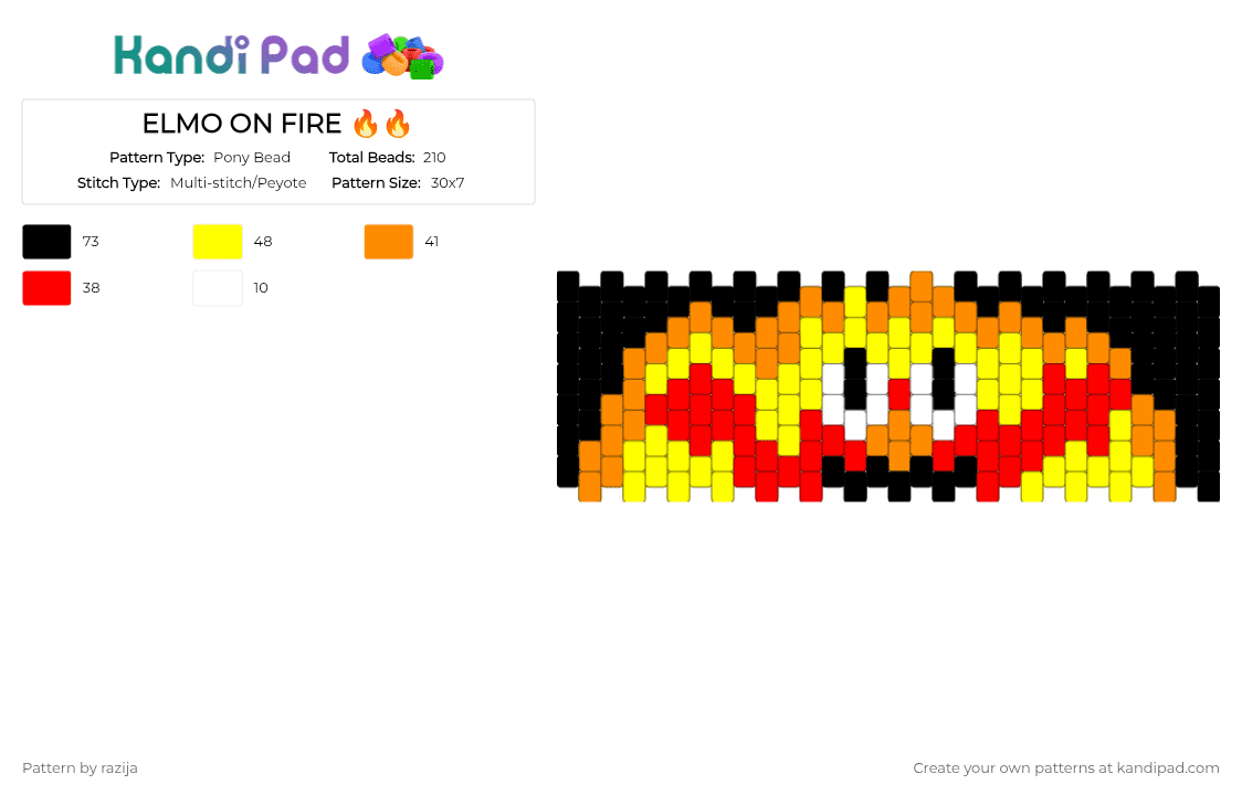 ELMO ON FIRE 🔥🔥 - Pony Bead Pattern by razija on Kandi Pad - orange,yellow