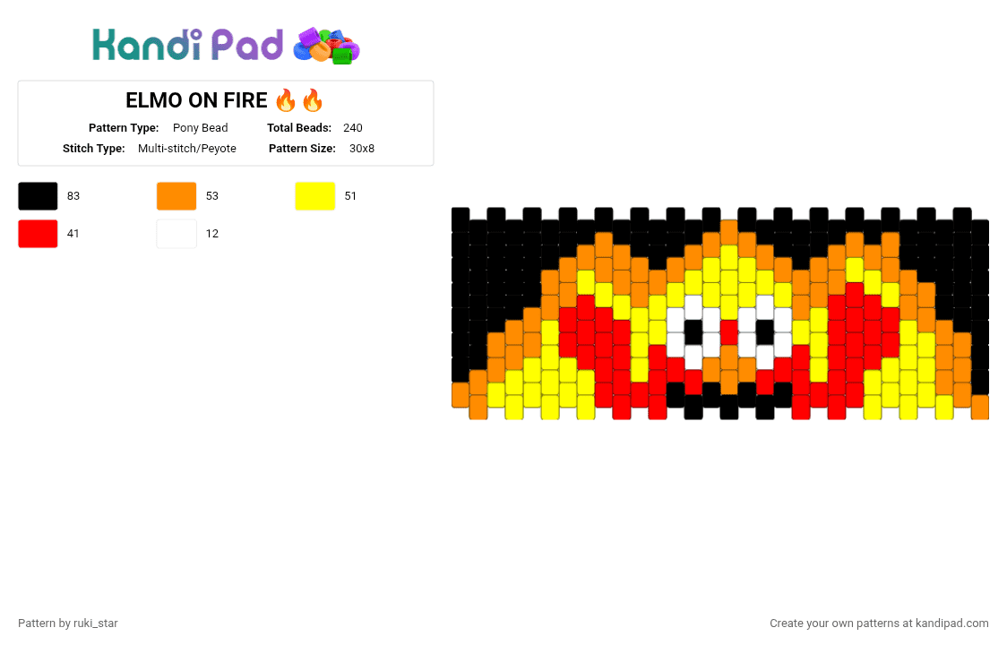 ELMO ON FIRE 🔥🔥 - Pony Bead Pattern by ruki_star on Kandi Pad - orange,yellow
