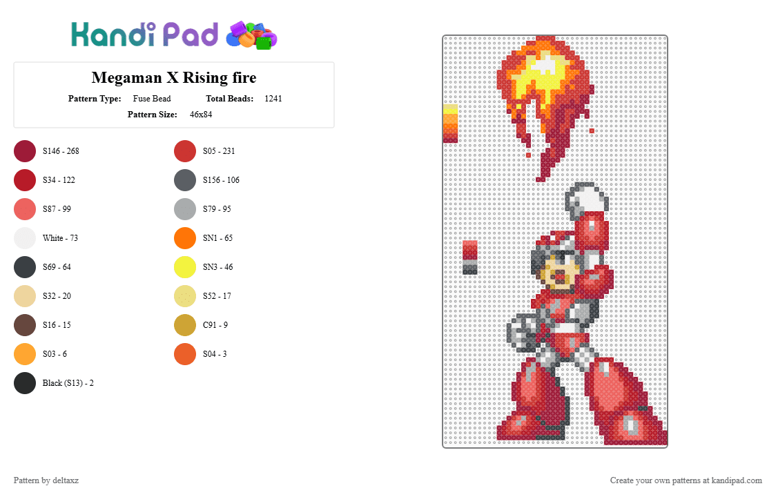 Megaman X Rising fire - Fuse Bead Pattern by deltaxz on Kandi Pad - red,gray,megaman,megaman x,megaman x4,rising fire