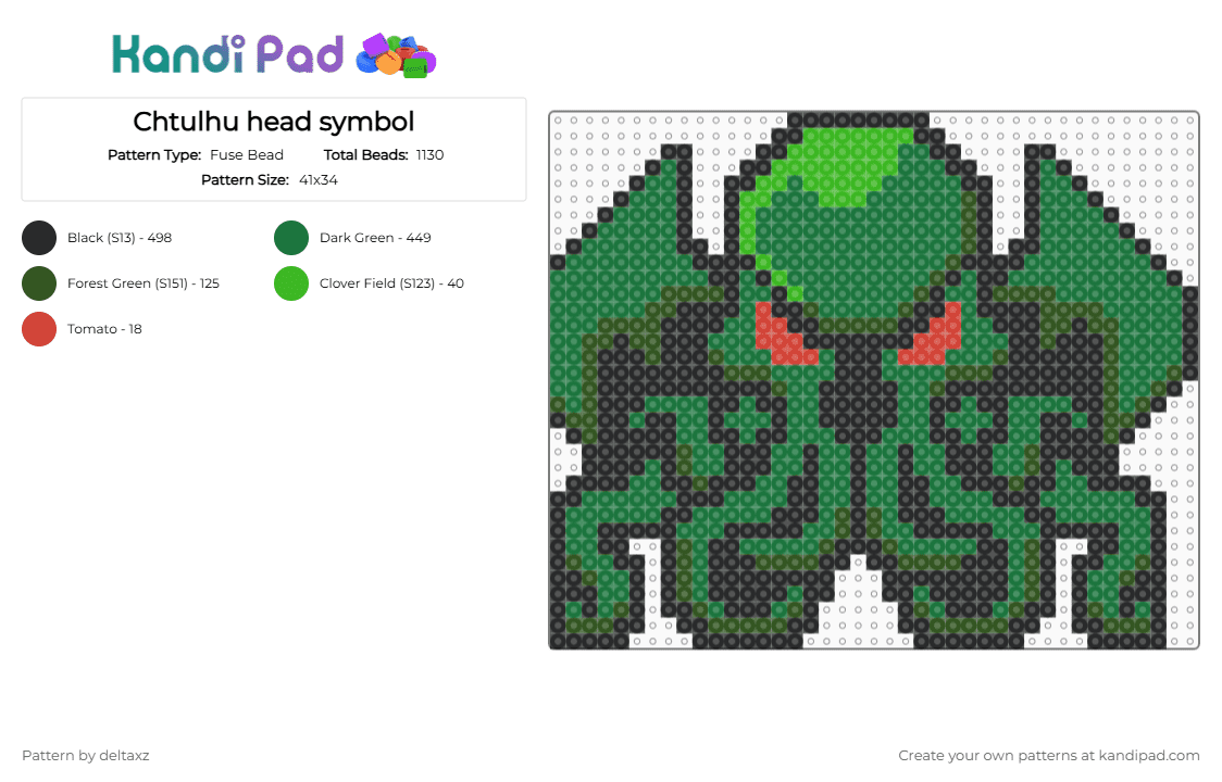 Chtulhu head symbol - Fuse Bead Pattern by deltaxz on Kandi Pad - green,chtulhu,head,lovecraft