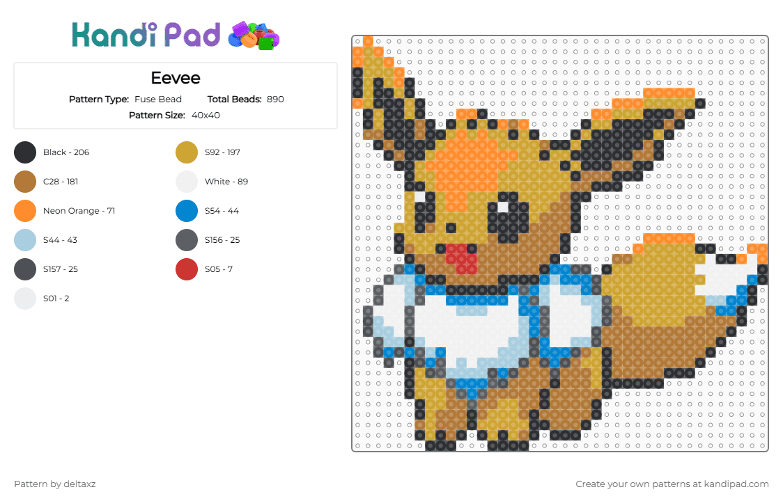 Eevee - Fuse Bead Pattern by deltaxz on Kandi Pad - orange,tan,pokemon,eevee