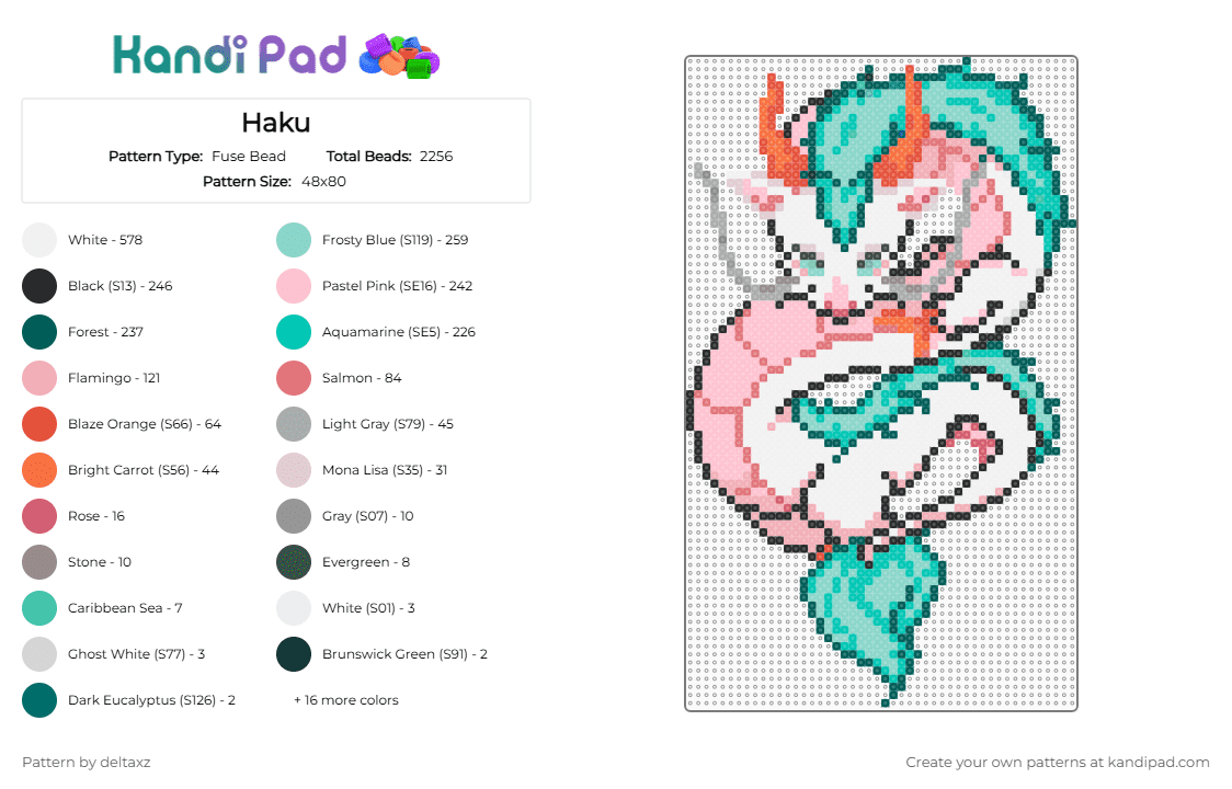 Haku - Fuse Bead Pattern by deltaxz on Kandi Pad - gray,teal,pink,colorful,haku,spirited away,ghibli