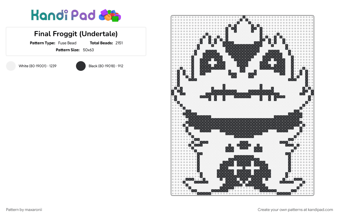Final Froggit (Undertale) - Fuse Bead Pattern by maxaronii on Kandi Pad - black, character, deltarune, final froggit, frog, froggit, game sprite, gaming, undertale, white
