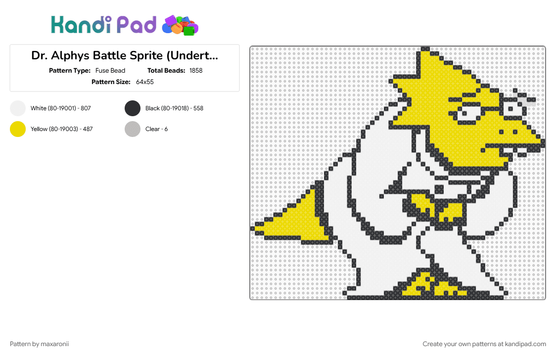 Dr. Alphys Battle Sprite (Undertale) - Fuse Bead Pattern by maxaronii on Kandi Pad - alphys, deltarune, game sprite, lizard, sans, undertale, undyne, white, yellow