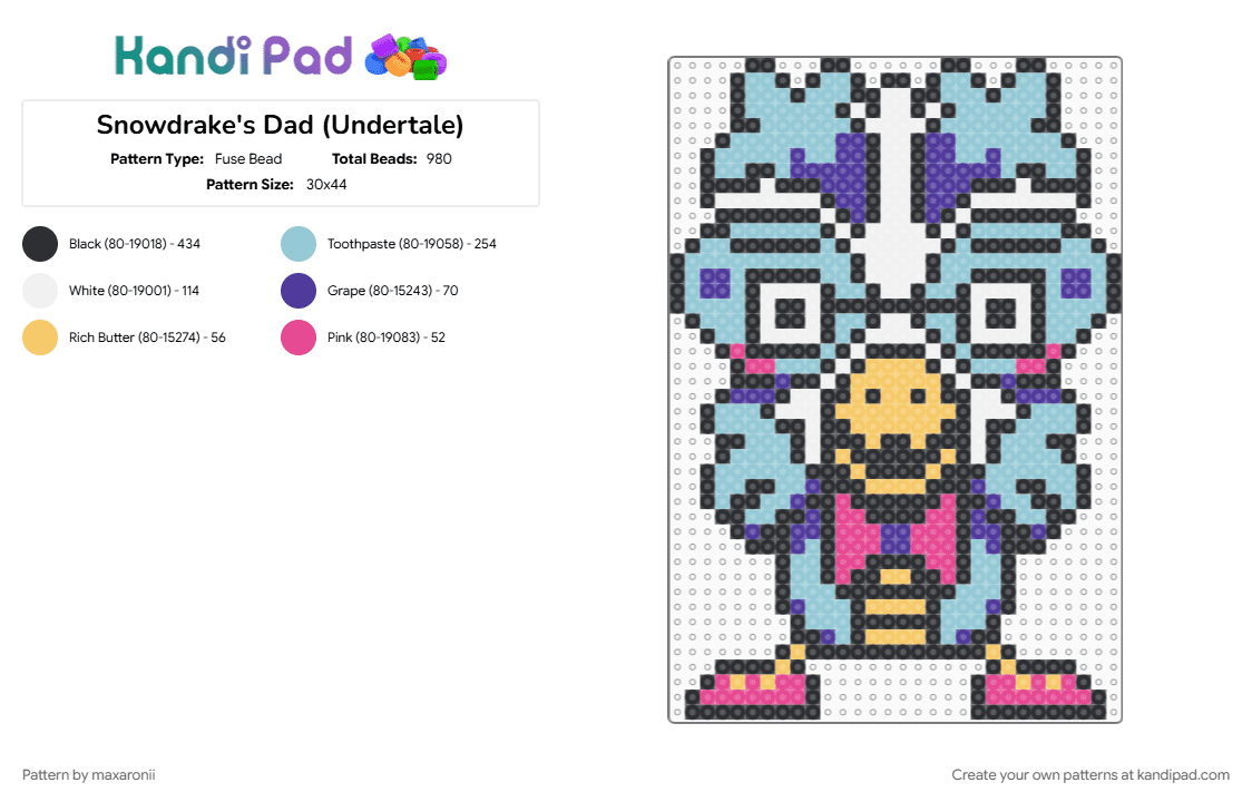 Snowdrake\'s Dad (Undertale) - Fuse Bead Pattern by maxaronii on Kandi Pad - character, dad, deltarune, game sprite, gaming, light blue, snowdrake, undertale