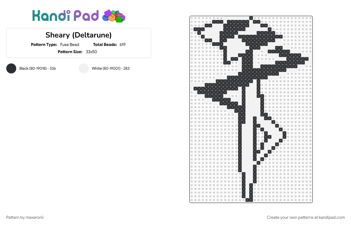 Sheary (Deltarune) - Fuse Bead Pattern by maxaronii on Kandi Pad - black, black and white, character, deltarune, deltarune chapter 5, game sprite, gaming, sheary, undertale, white