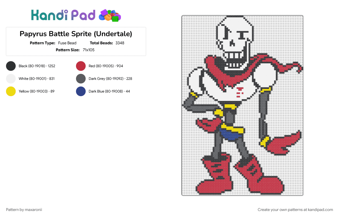 Papyrus Battle Sprite (Undertale) - Fuse Bead Pattern by maxaronii on Kandi Pad - boss fight, deltarune, game sprite, indie game, papyrus, red, sans, skeleton, undertale