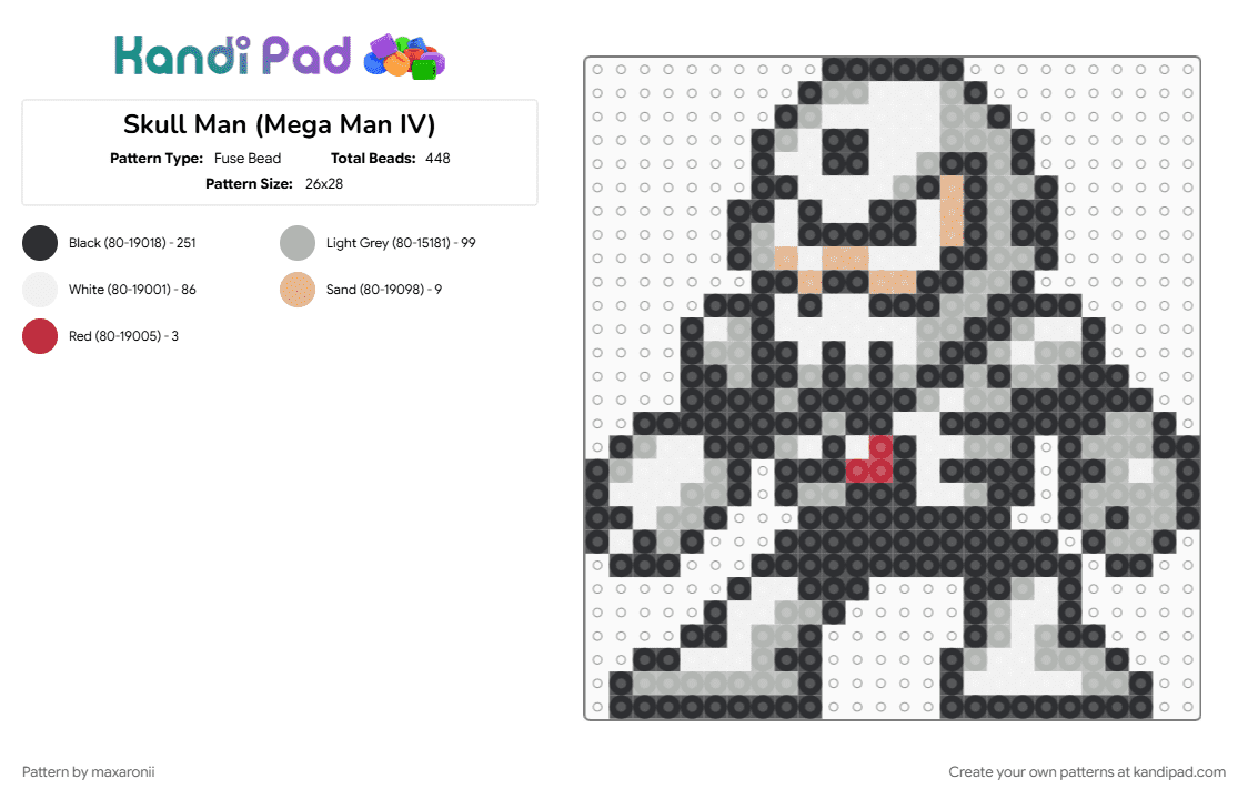 Skull Man (Mega Man IV) - Fuse Bead Pattern by maxaronii on Kandi Pad - beige, black, game sprite, halloween, mega man, megaman, retro, skull, skull man, spooky