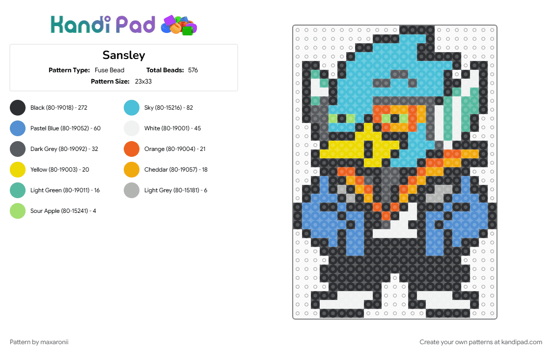 Sansly - Fuse Bead Pattern by maxaronii on Kandi Pad - berdly, black, character, cursed, deltarune, light blue, meme, orange, sans, undertale, video game