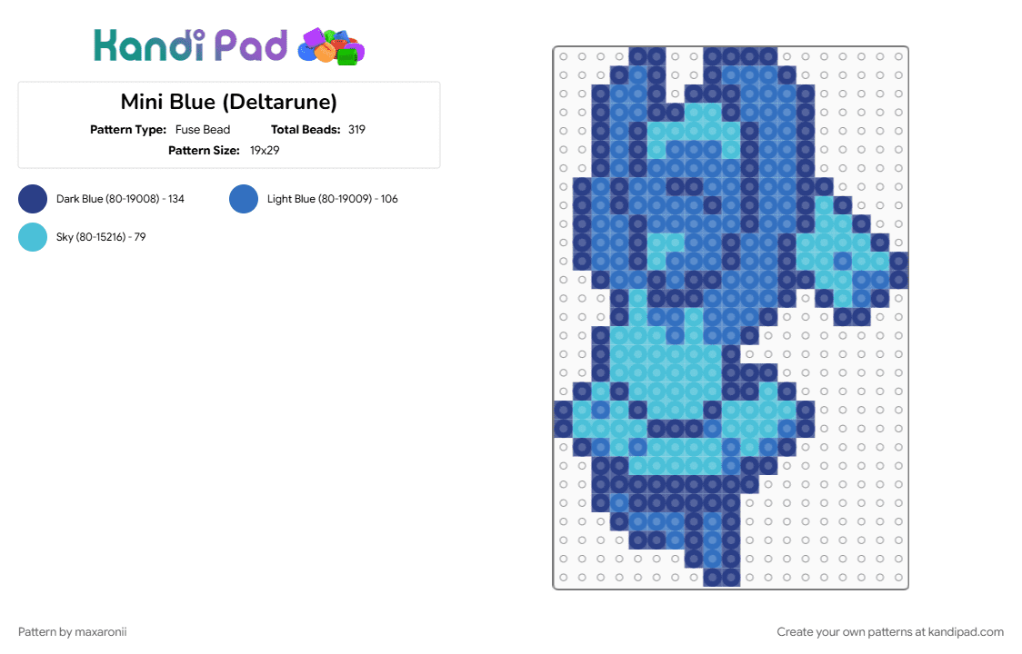 Mini Blue (Deltarune) - Fuse Bead Pattern by maxaronii on Kandi Pad - blue, blue deltarune, character, delarune, deltarune chapter 5, minimalist, small, video game