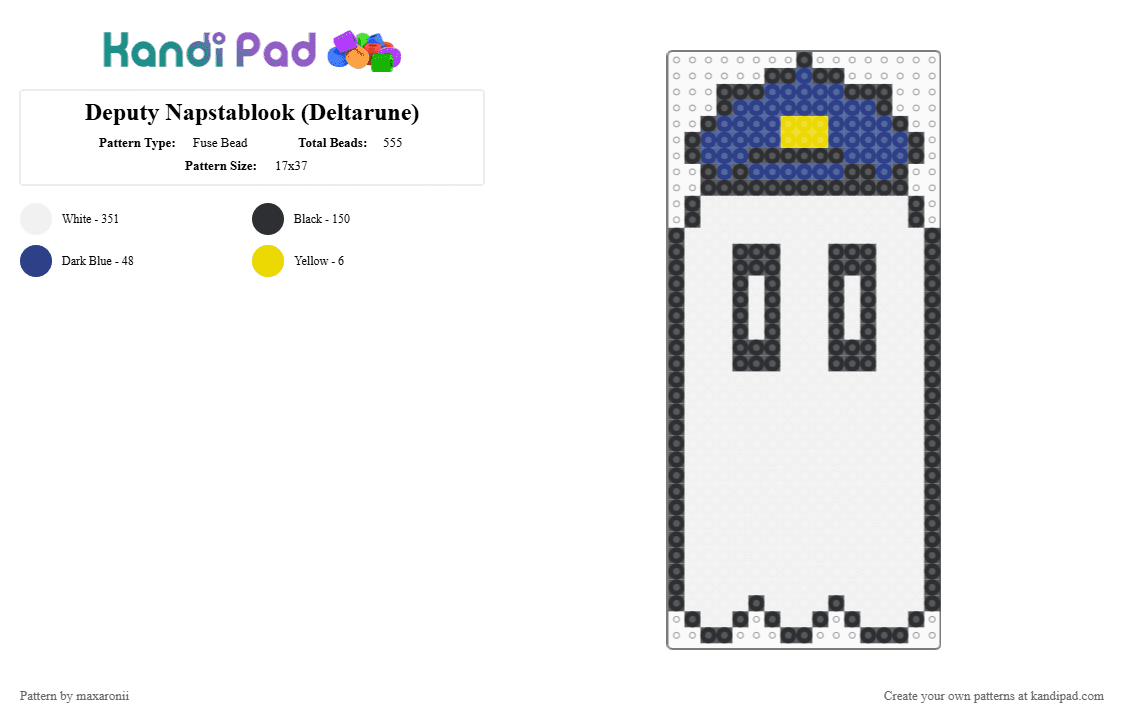 Deputy Napstablook (Deltarune) - Fuse Bead Pattern by maxaronii on Kandi Pad - white,blue,napstablook,deltarune,undertale,officer,ghost,game sprite,deputy,mettaton