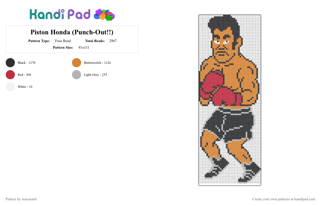 Piston Honda (Punch-Out!!) - Fuse Bead Pattern by maxaronii on Kandi Pad - orange,piston honda,punch out,little mac,boxing,boxer,japanese,retro,game sprite
