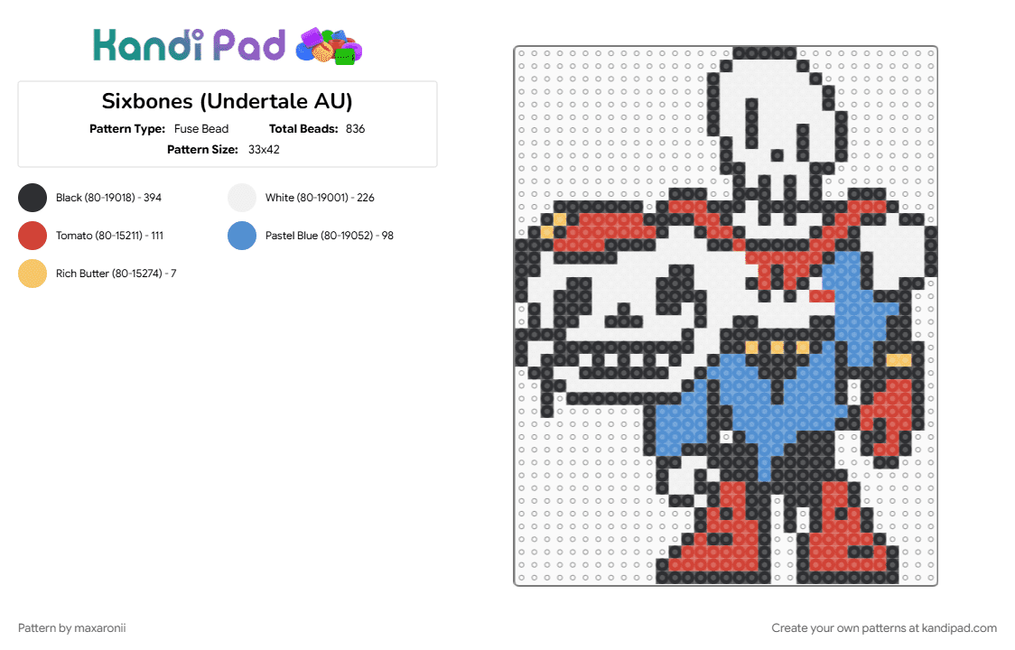 Sixbones (Undertale AU) - Fuse Bead Pattern by maxaronii on Kandi Pad - amalgamate, character, gaming, light blue, papyrus, red, sans, sixbones, undertale, undertale au, white
