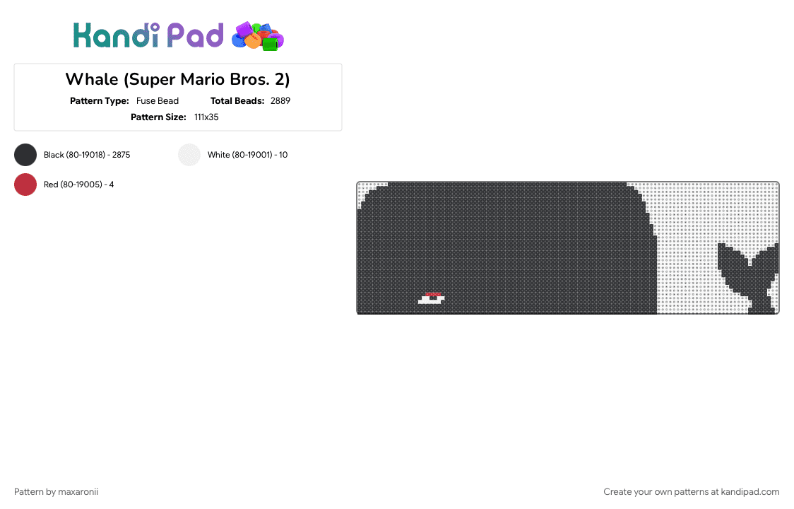 Whale (Super Mario Bros. 2) - Fuse Bead Pattern by maxaronii on Kandi Pad - animal, game sprite, mario, nintendo, retro, super mario, super mario bros 2, whale