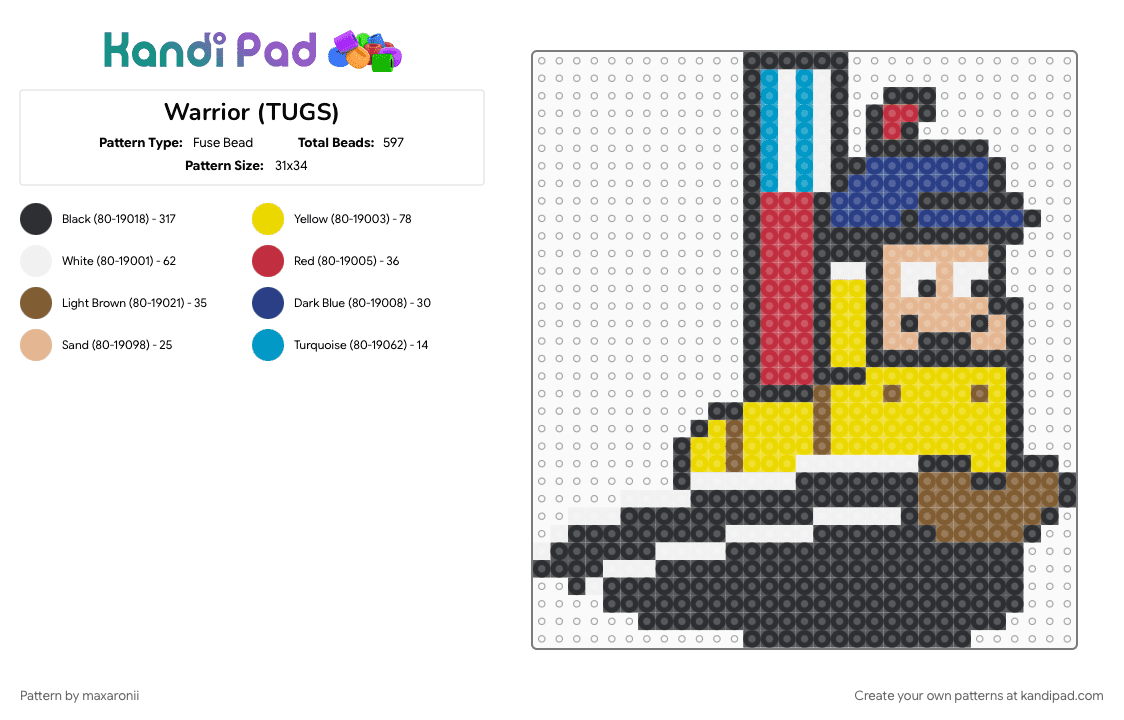 Warrior (TUGS) - Fuse Bead Pattern by maxaronii on Kandi Pad - big mac, black, boat, cartoon, cute, kids show, red, tan, tugboat, tugs, warrior, yellow