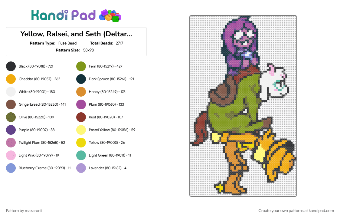 Yellow, Ralsei, and Seth (Deltarune) - Fuse Bead Pattern by maxaronii on Kandi Pad - character, deltarune, game sprite, gold, orange, pink, ralsei, seth, silly, video game, yellow