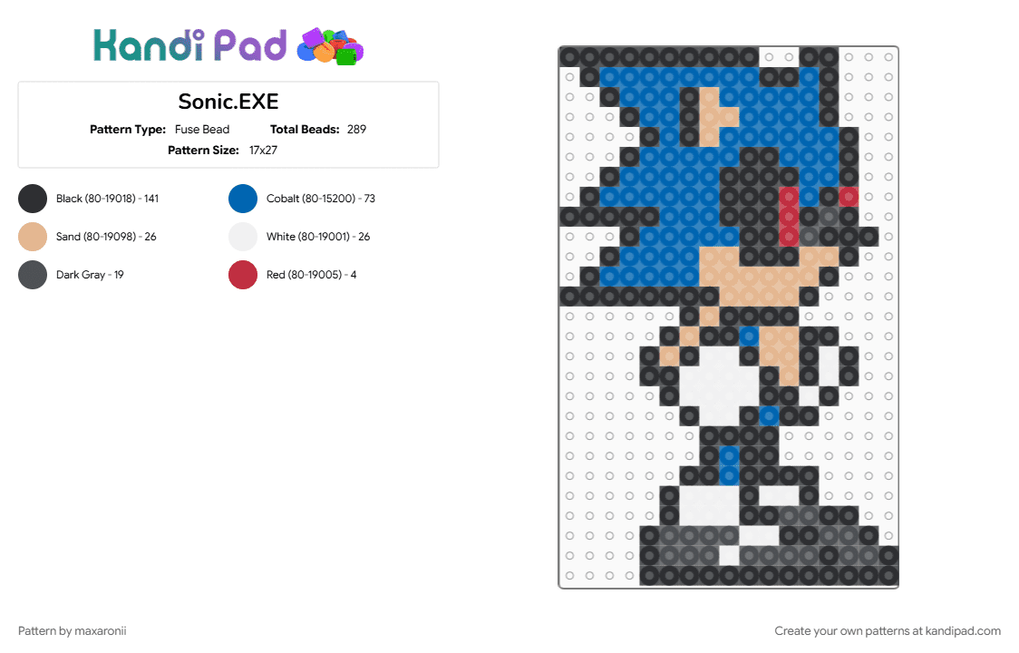 Sonic.EXE - Fuse Bead Pattern by maxaronii on Kandi Pad - black, blue, character, gaming, horror, scary, sega, sonic, sonic exe, sonic the hedgehog