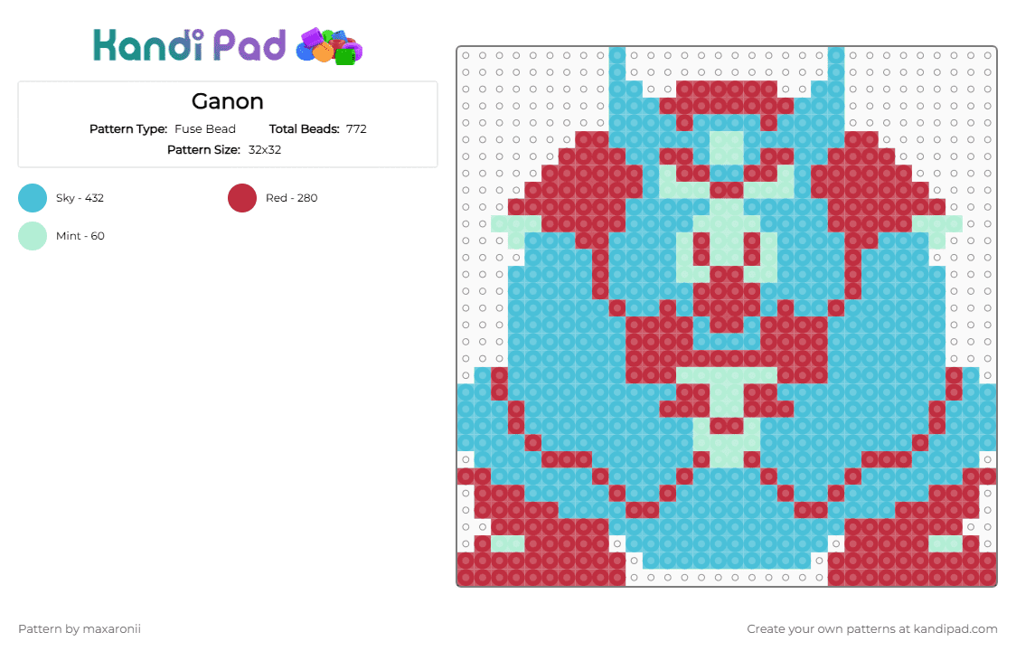 Ganon - Fuse Bead Pattern by maxaronii on Kandi Pad - red,light blue,ganon,zelda,the legend of zelda,nes,link,ganondorf,nintendo,game sprite