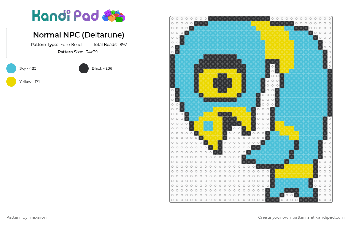 Normal NPC (Deltarune) - Fuse Bead Pattern by maxaronii on Kandi Pad - bird, creepy, deltarune, game sprite, light blue, normal npc, npc, undertale, yellow