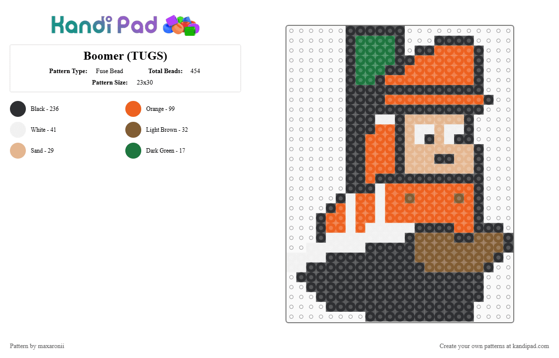 Boomer (TUGS) - Fuse Bead Pattern by maxaronii on Kandi Pad - black, boat, boomer, cartoon, kids show, orange, retro, tugboat, tugs