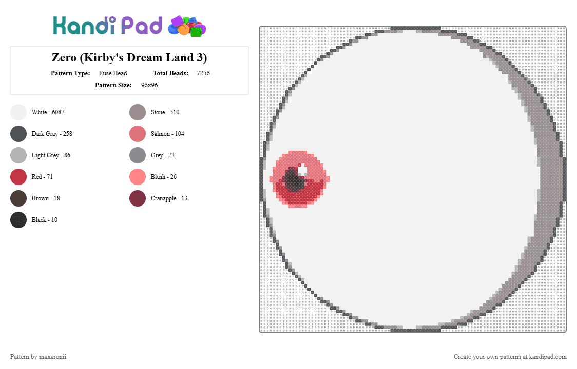 Zero (Kirby\'s Dream Land 3) - Fuse Bead Pattern by maxaronii on Kandi Pad - creepy, eye, eyeball, game sprite, gray, kirby, retro, spooky, white, zero