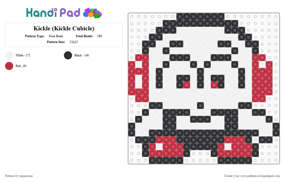 Kickle (Kickle Cubicle) - Fuse Bead Pattern by maxaronii on Kandi Pad - white,kickle,kickle cubicle,nes,game sprite,chibi,retro,kid,small
