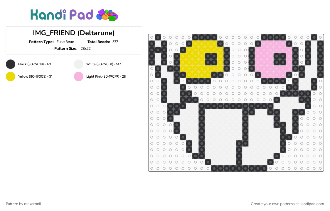 IMG_FRIEND (Deltarune) - Fuse Bead Pattern by maxaronii on Kandi Pad - creepy, deltarune, deltarune chapter 2, face, friend, pink, spamton, video game, white, yellow