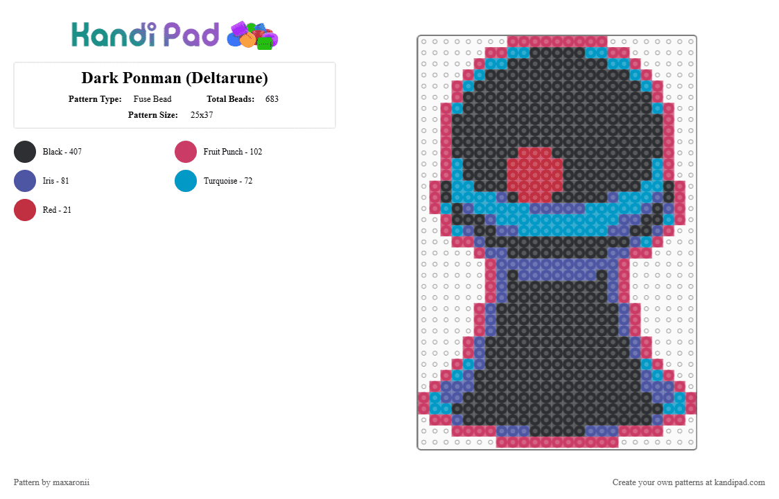 Dark Ponman (Deltarune) - Fuse Bead Pattern by maxaronii on Kandi Pad - black, chess, dark ponman, deltarune, deltarune chapter 1, game sprite, light blue, pawn, pink, purple, undertale