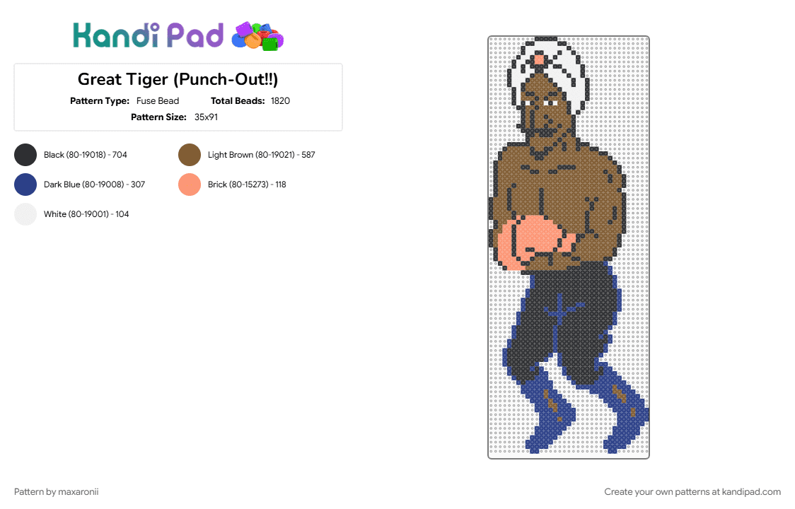Great Tiger (Punch-Out!!) Fuse Bead Pattern - Kandi Pad | Kandi ...