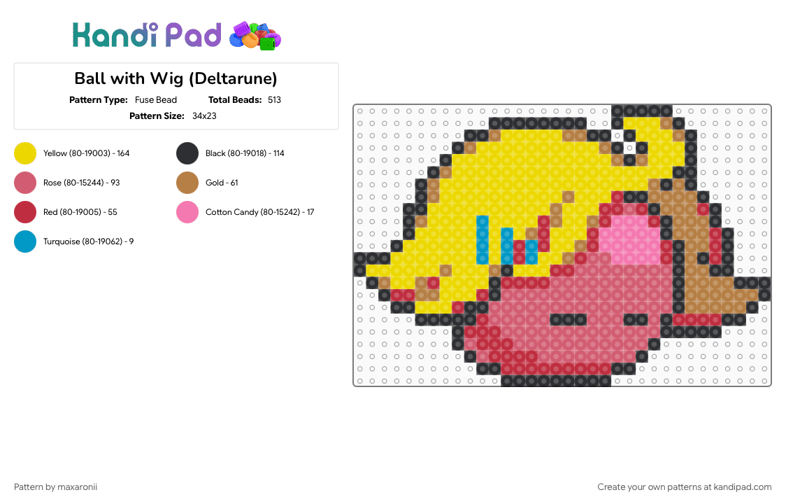 Ball with Wig (Deltarune) - Fuse Bead Pattern by maxaronii on Kandi Pad - ball, character, deltarune, deltarune chapter 5, game sprite, gaming, red, small, video game, yellow