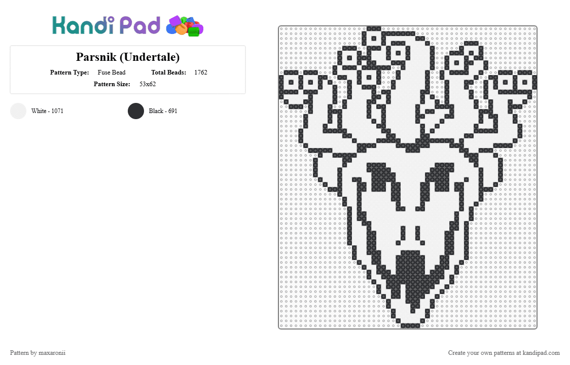 Parsnik (Undertale) - Fuse Bead Pattern by maxaronii on Kandi Pad - black, deltarune, enemy, game sprite, medusa, parsnik, sans, undertale, white
