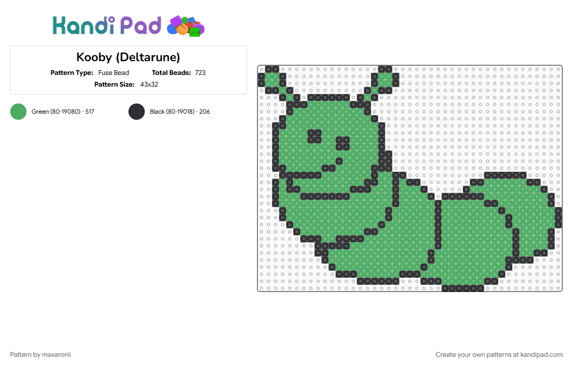 Kooby (Deltarune) - Fuse Bead Pattern by maxaronii on Kandi Pad - black, caterpillar, deltarune, deltarune chapter 5, game sprite, green, kooby, monochrome, undertale