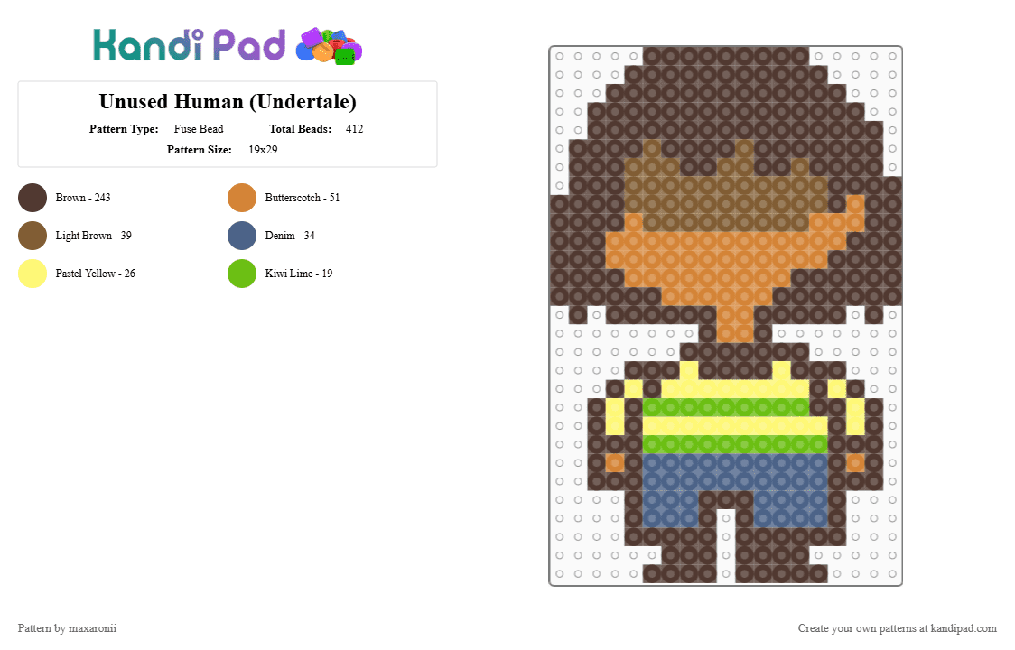 Unused Human (Undertale) - Fuse Bead Pattern by maxaronii on Kandi Pad - brown, chara, deltarune, frisk, game sprite, indie game, kris, undertale, unused human
