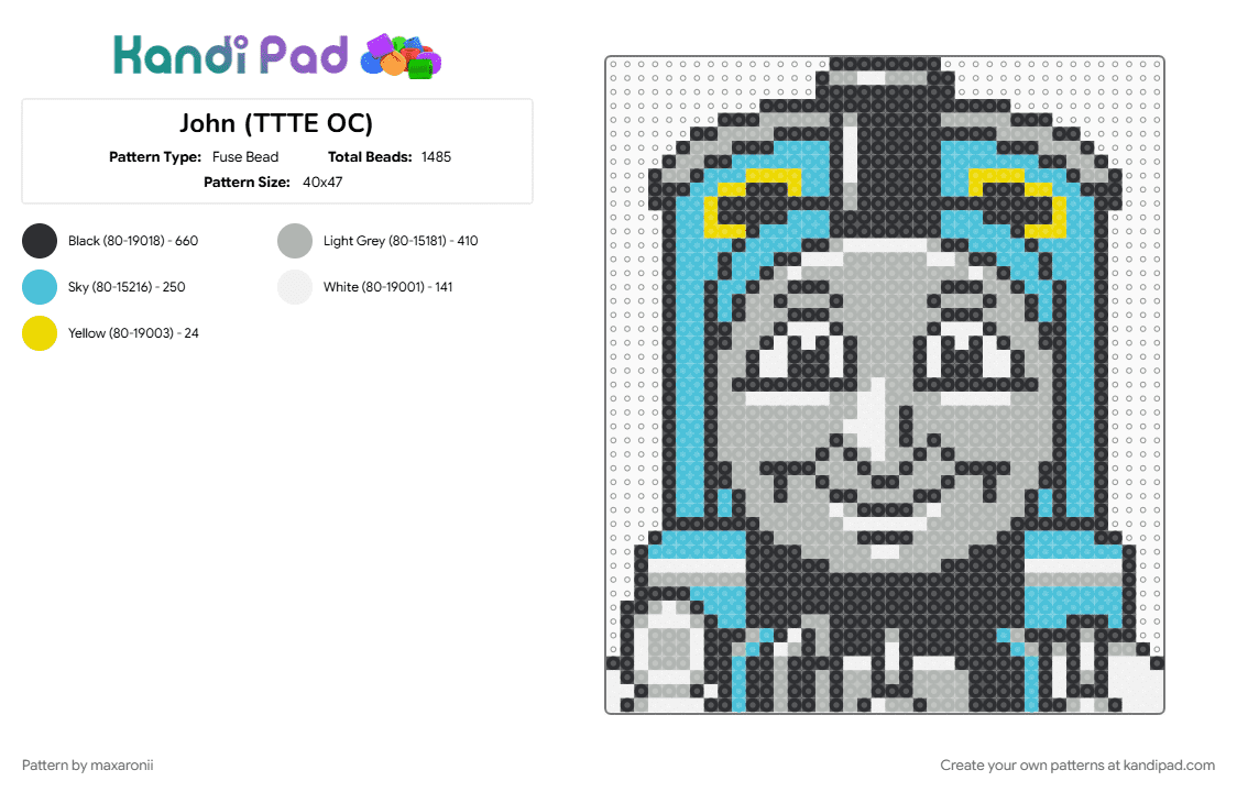 John (TTTE OC) - Fuse Bead Pattern by maxaronii on Kandi Pad - beige, character, john, light blue, oc, portrait, thomas and friends, thomas the tank engine, train, ttte