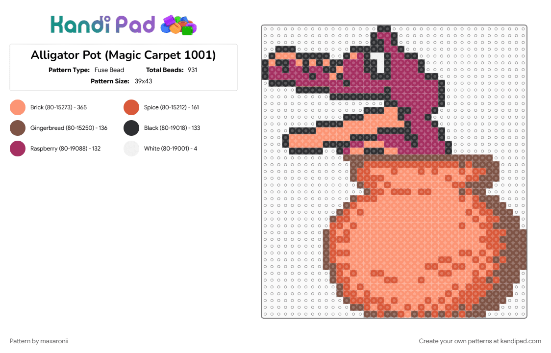 Alligator Pot (Magic Carpet 1001) - Fuse Bead Pattern by maxaronii on Kandi Pad - alligator, bootleg, character, game sprite, gaming, orange, pot, retro, video game