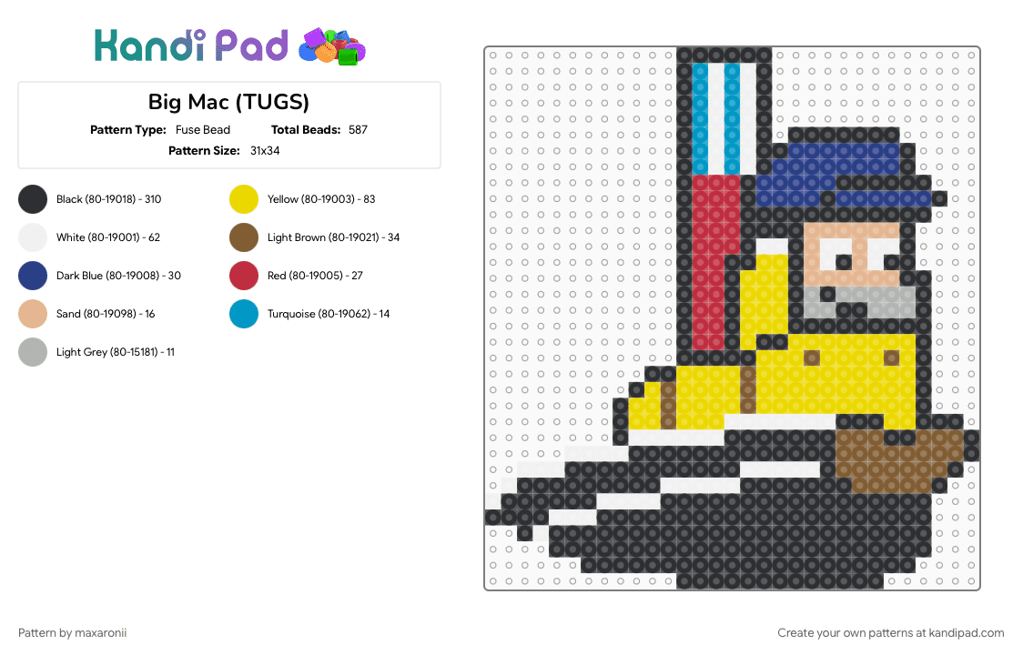 Big Mac (TUGS) - Fuse Bead Pattern by maxaronii on Kandi Pad - big mac, black, boat, cartoon, kids show, ship, tan, tugboat, tugs, yellow