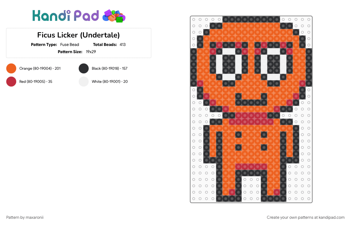 Ficus Licker (Undertale) - Fuse Bead Pattern by maxaronii on Kandi Pad - character, deltarune, ficus licker, game sprite, npc, orange, small, undertale, weird