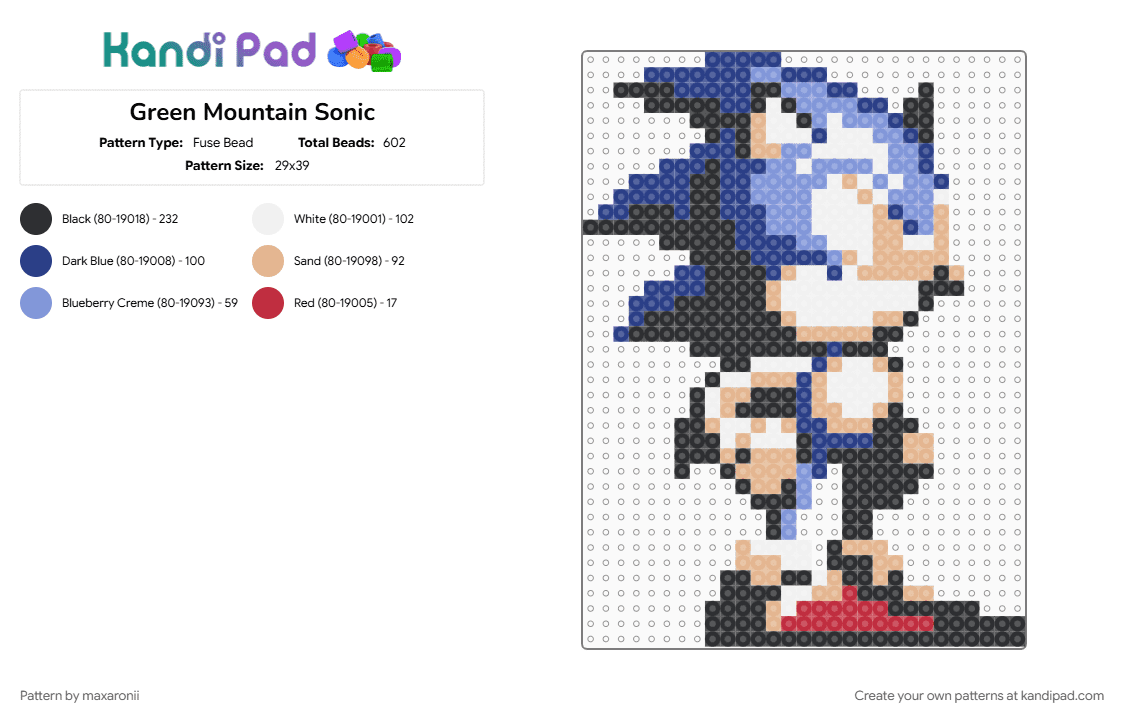 Green Mountain Sonic - Fuse Bead Pattern by maxaronii on Kandi Pad - arg, beige, blue, character, creepypasta, game sprite, gaming, sonic, sonic the hedgehog