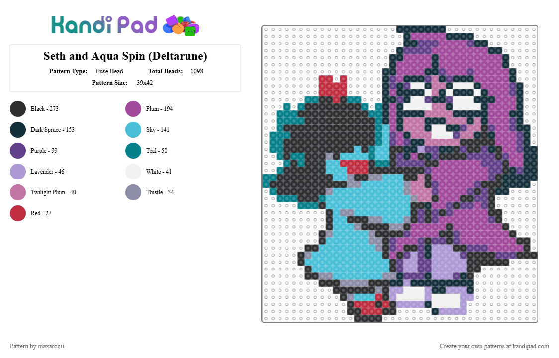 Seth and Aqua Spinning (Deltarune) - Fuse Bead Pattern by maxaronii on Kandi Pad - light blue,pink,purple,seth,aqua,deltarune,deltarune chapter 5,cute,game sprite,undertale,adorable