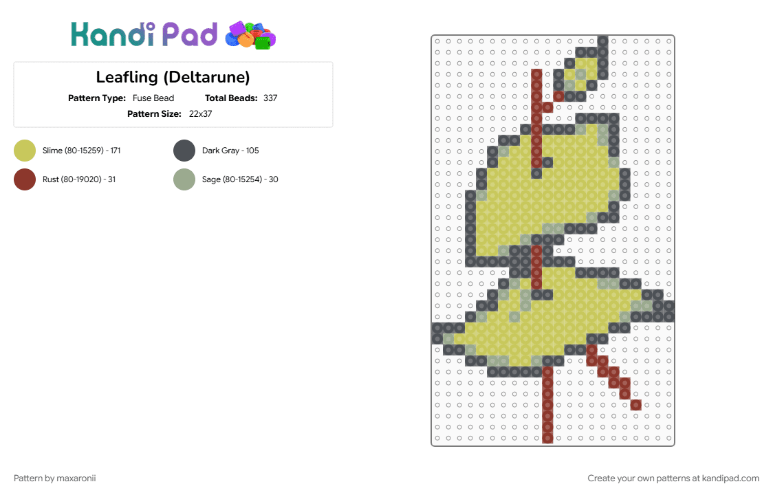 Leafling (Deltarune) - Fuse Bead Pattern by maxaronii on Kandi Pad - character, deltarune, enemy, game sprite, gray, green, leaf, leafling, npc, video game