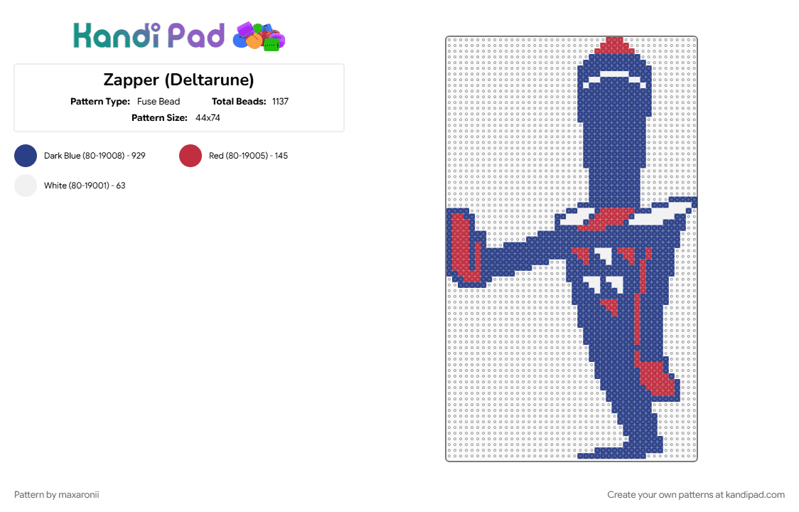Zapper (Deltarune) - Fuse Bead Pattern by maxaronii on Kandi Pad - blue, character, deltarune, deltarune chapter 3, game sprite, gaming, undertale, video game, zapper