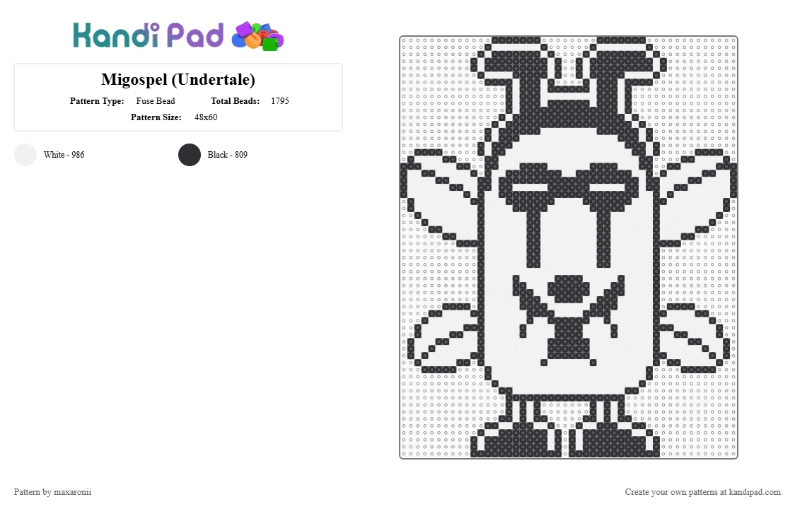 Migospel (Undertale) - Fuse Bead Pattern by maxaronii on Kandi Pad - black, deltarune, enemy, game sprite, migospel, npc, toby fox, undertale, white