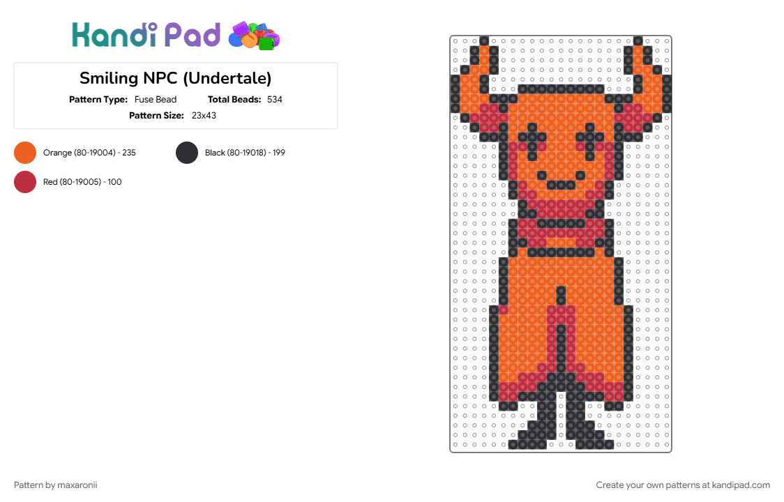 Smiling NPC (Undertale) - Fuse Bead Pattern by maxaronii on Kandi Pad - character, creepy, deltarune, game sprite, gaming, npc, orange, red, smiling, undertale