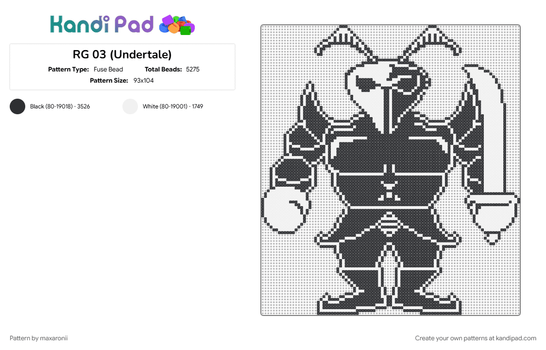 RG 03 (Undertale) - Fuse Bead Pattern by maxaronii on Kandi Pad - black, character, deltarune, game sprite, gaming, royal guard, undertale, video game, white